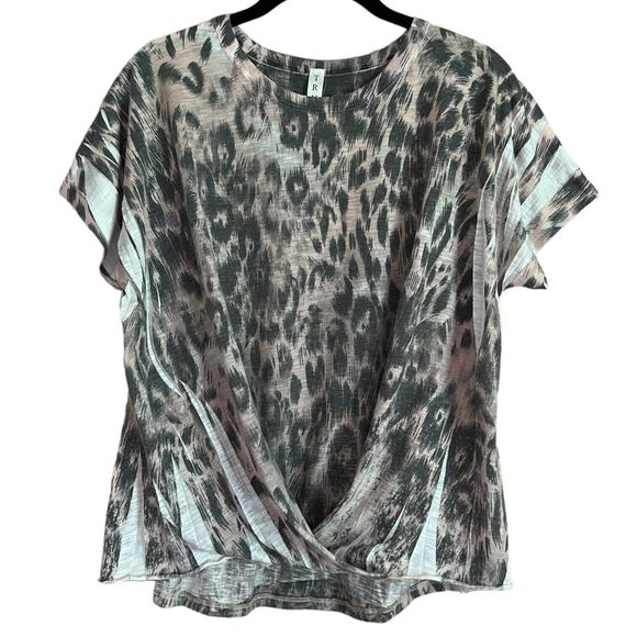 Tryst Shirt Womens Large Top Leopard Print Twist Hem Short Sleeve Round Neck L - Picture 5 of 10